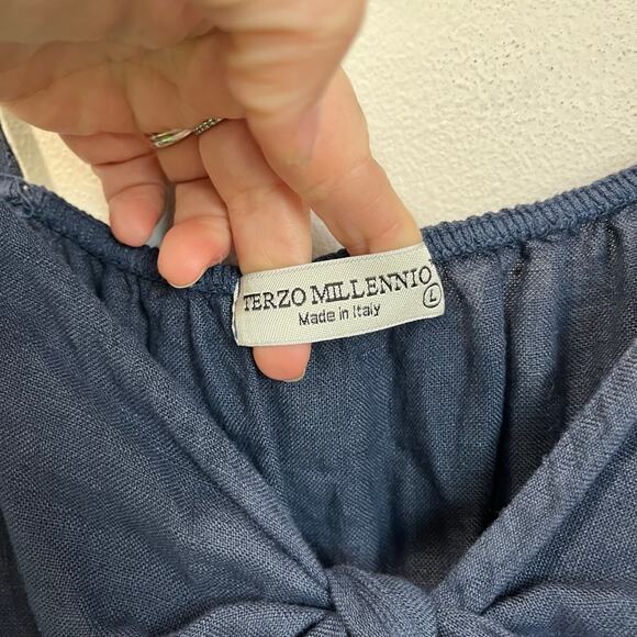 Terzo Millennio Linen Babydoll Tank Front Tie Italy Boho Top Sz L - Picture 4 of 5